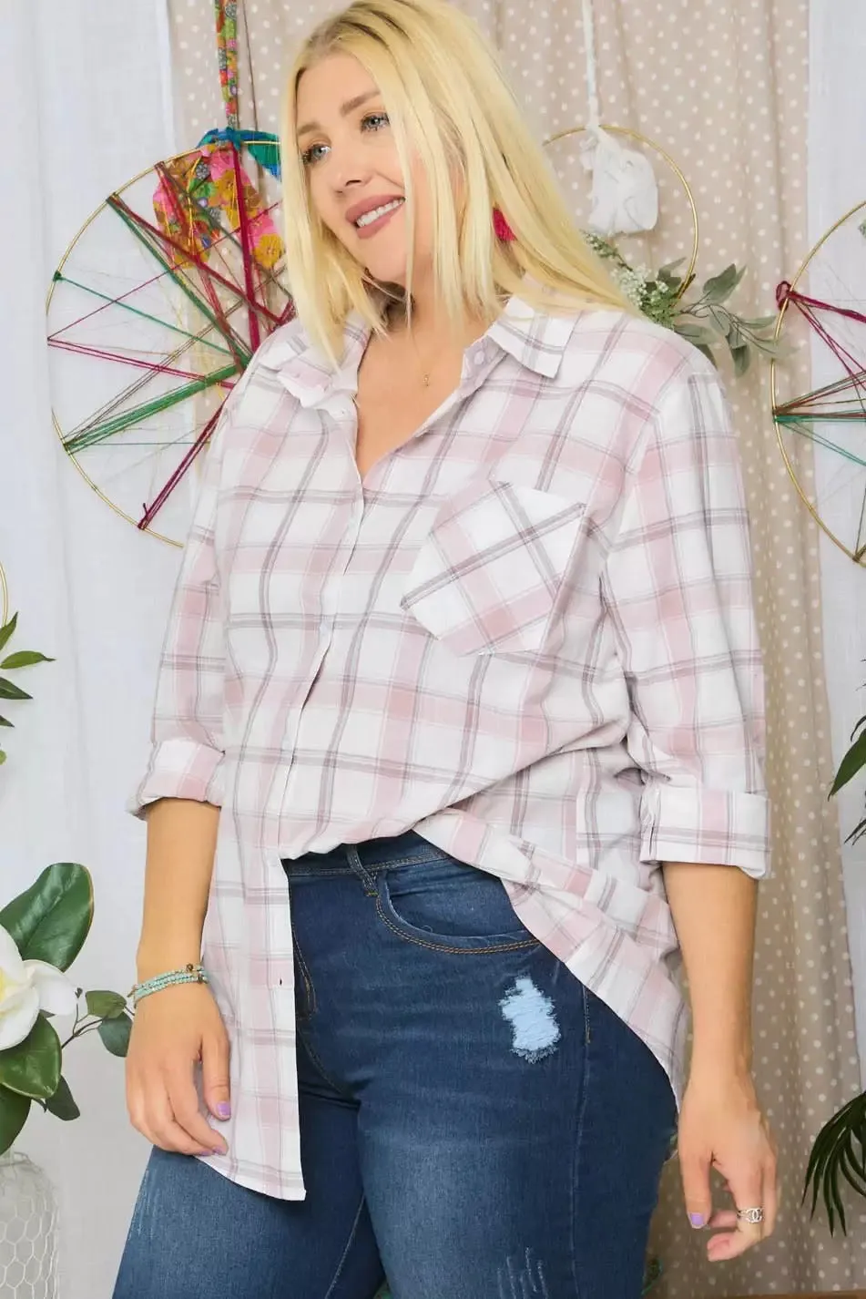 Adora Mauve Check Flannel Shacket Plus