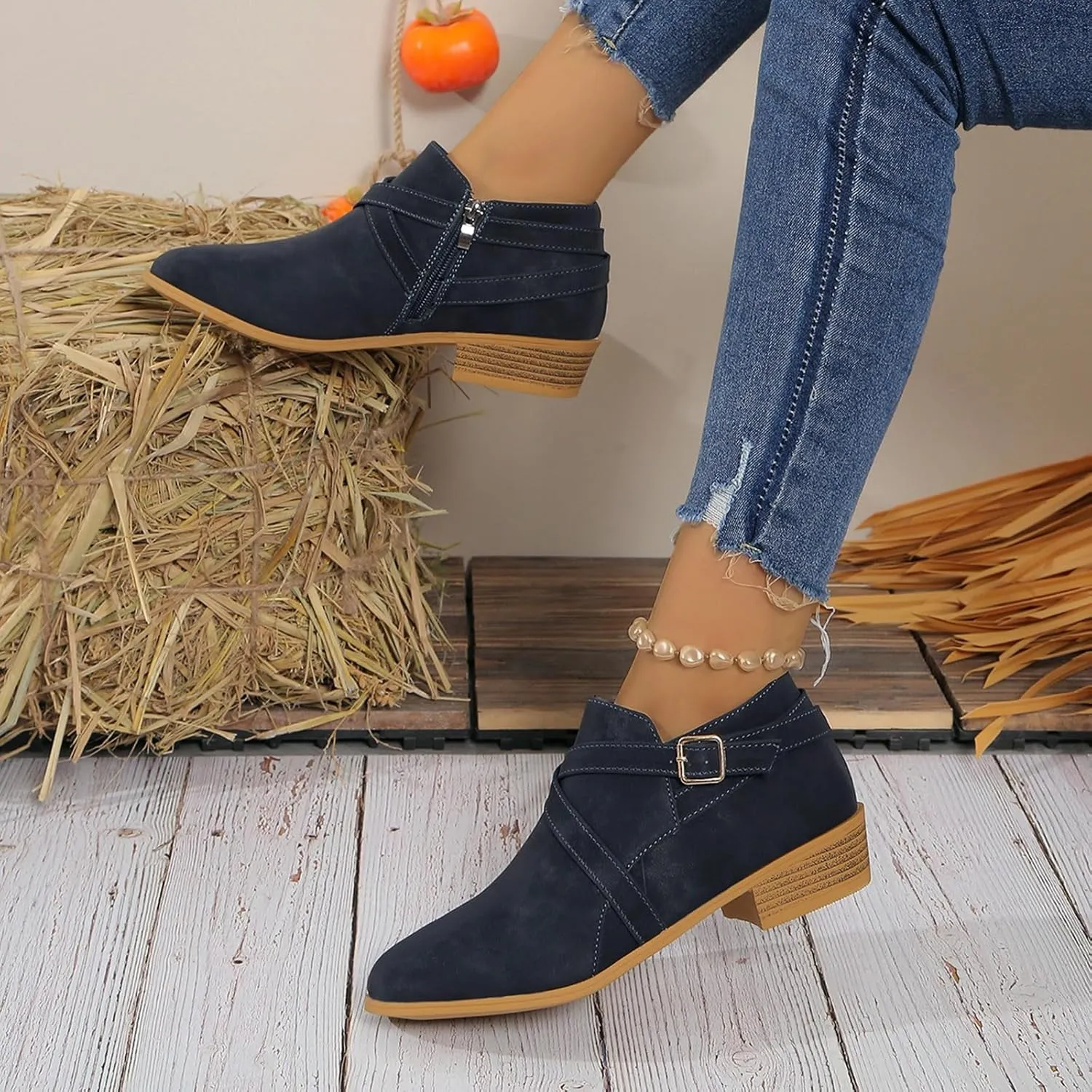 Booties for Women Ankle Fall Booties for Women Western Booties Women Ankle Boots Womens Bootie with Heel Keep Warm Flat Bottom Low Heel Comfortable Pointed Toe
