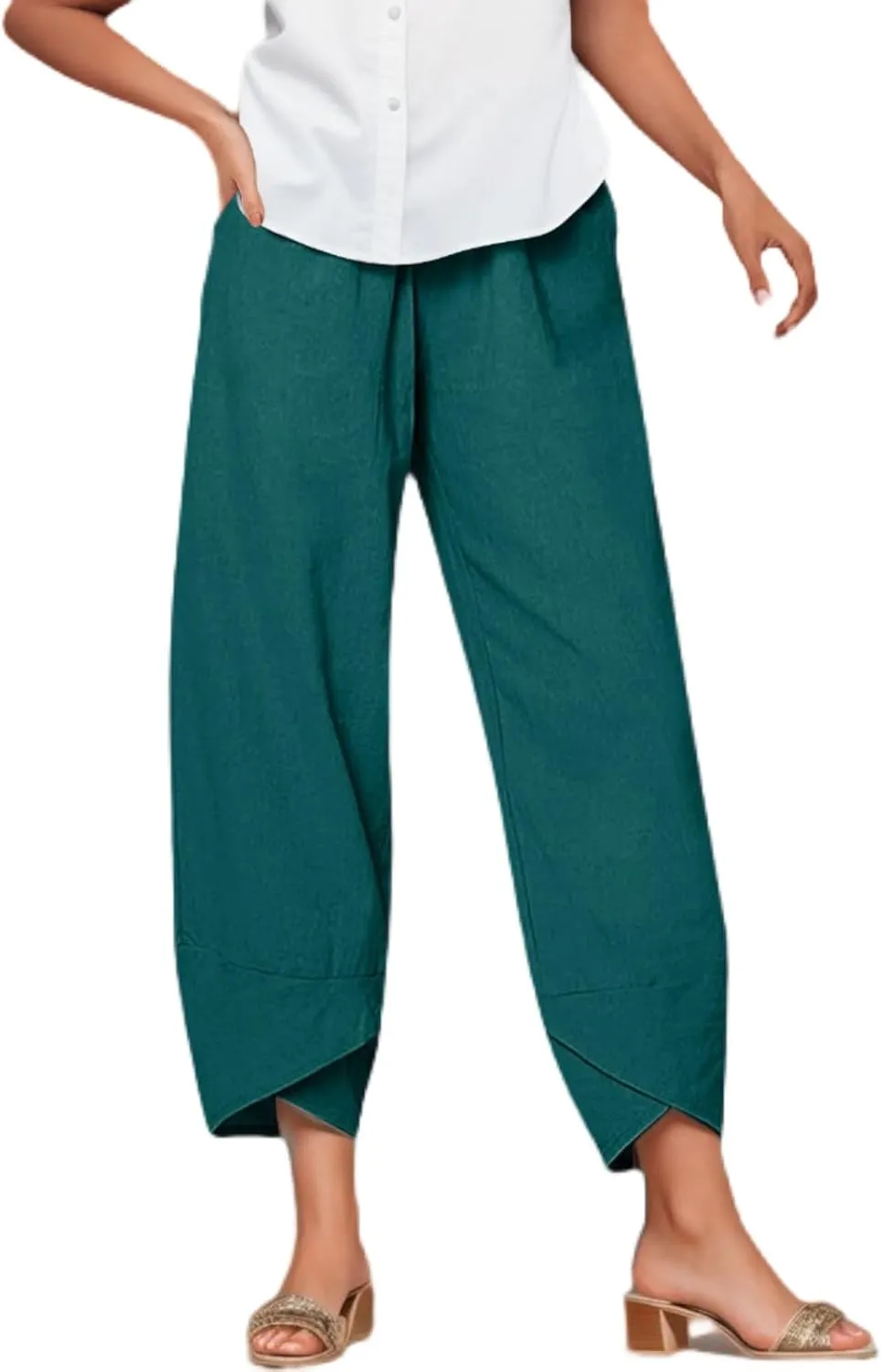 Capri Pants for Women Loose Fit Wide Leg Pants Summer Casual Cropped Pant Trendy Baggy Cotton Linen Trousers