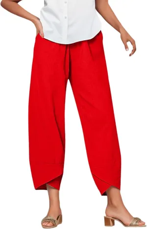 Capri Pants for Women Loose Fit Wide Leg Pants Summer Casual Cropped Pant Trendy Baggy Cotton Linen Trousers