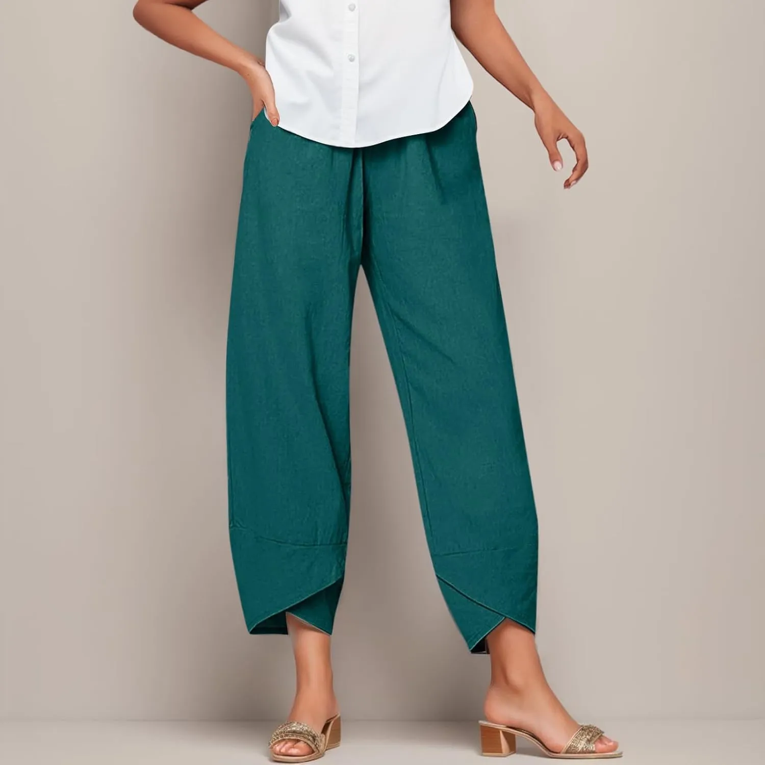 Capri Pants for Women Loose Fit Wide Leg Pants Summer Casual Cropped Pant Trendy Baggy Cotton Linen Trousers