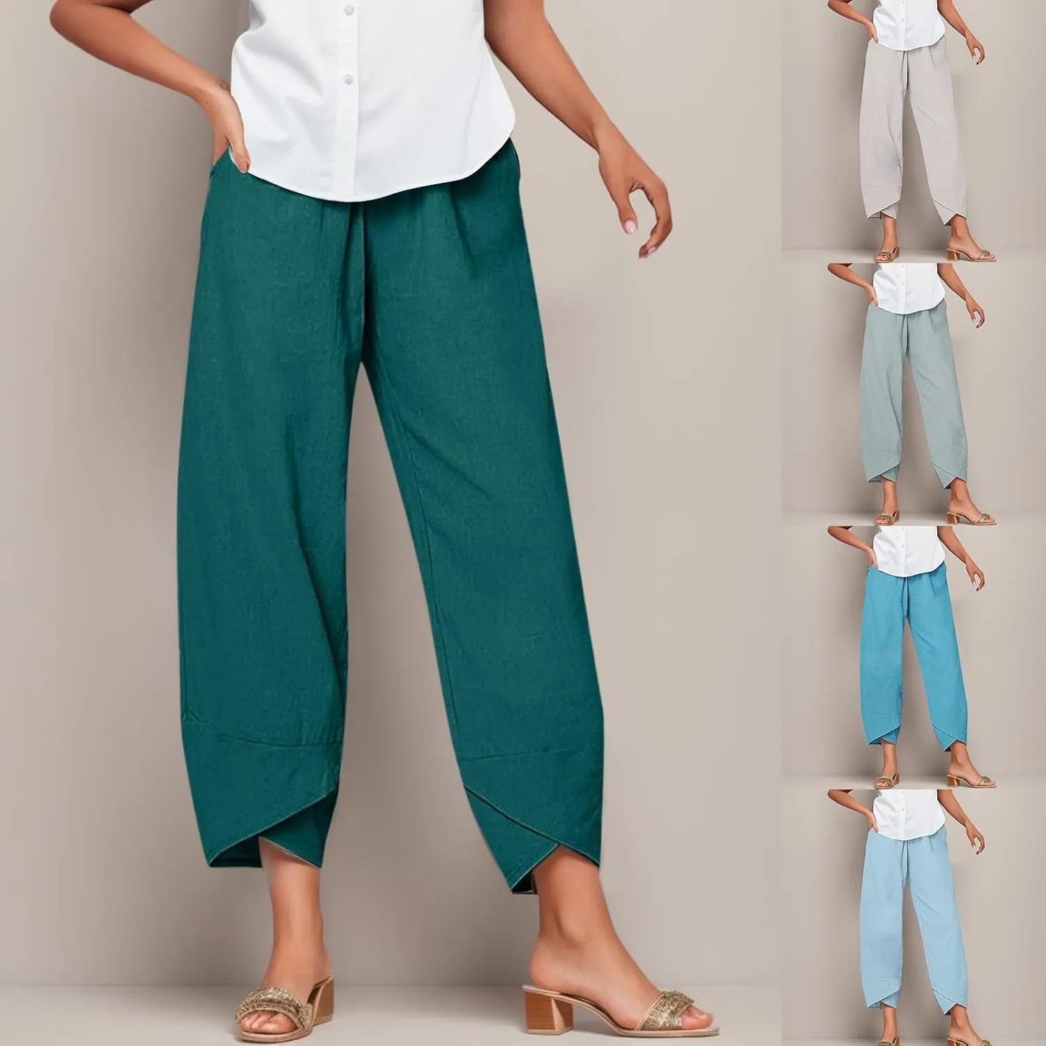 Capri Pants for Women Loose Fit Wide Leg Pants Summer Casual Cropped Pant Trendy Baggy Cotton Linen Trousers