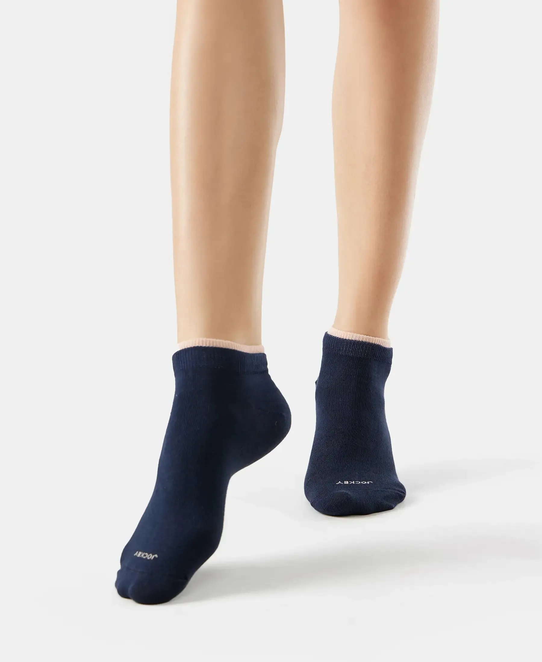 Compact Cotton Stretch Solid Low Show Socks with StayFresh Treatment - Rose Smoke & Navy (Pack of 2)