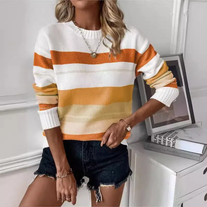 Fashion Contrast Color Striped Knitted Sweater