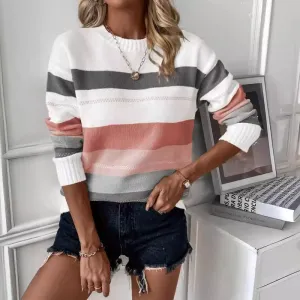 Fashion Contrast Color Striped Knitted Sweater