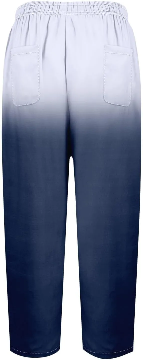 Flowy Linen Pants for Women Drawstring Pants Capri Pants 2025 Pants with Pockets Wide Leg Cropped Pants Wide Leg