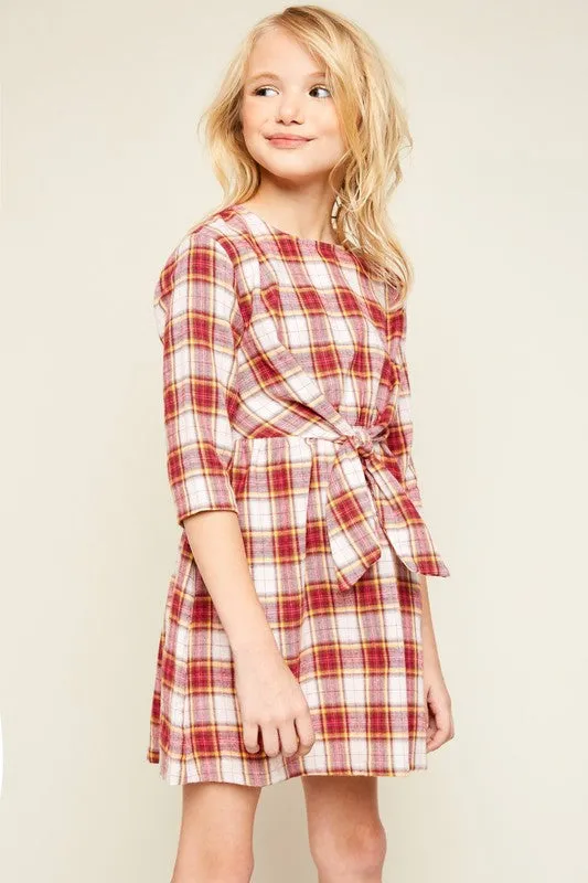 Girls Flannel Front Tie Dress
