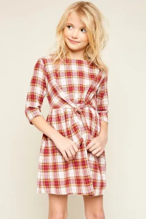 Girls Flannel Front Tie Dress