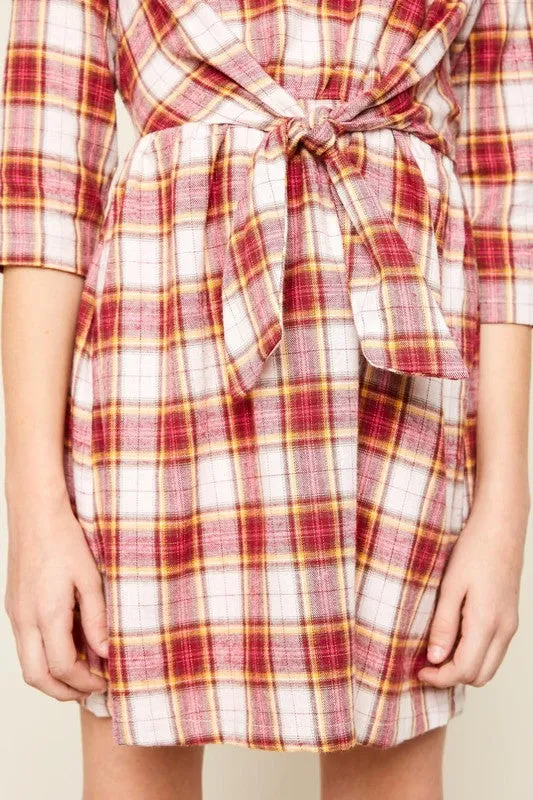 Girls Flannel Front Tie Dress