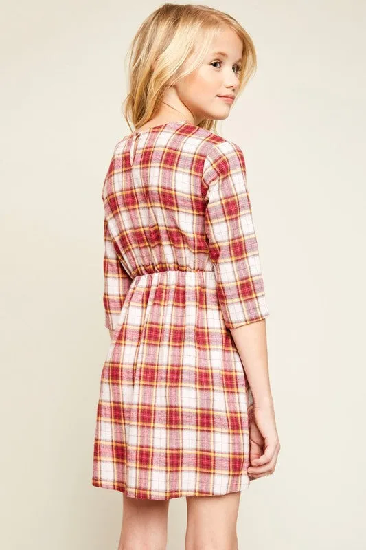 Girls Flannel Front Tie Dress