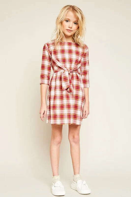 Girls Flannel Front Tie Dress