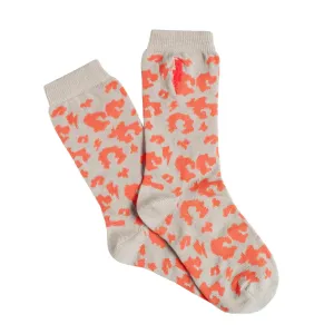 Kids Supercharged Socks Grey with Coral Leopard and Lightning Bolt