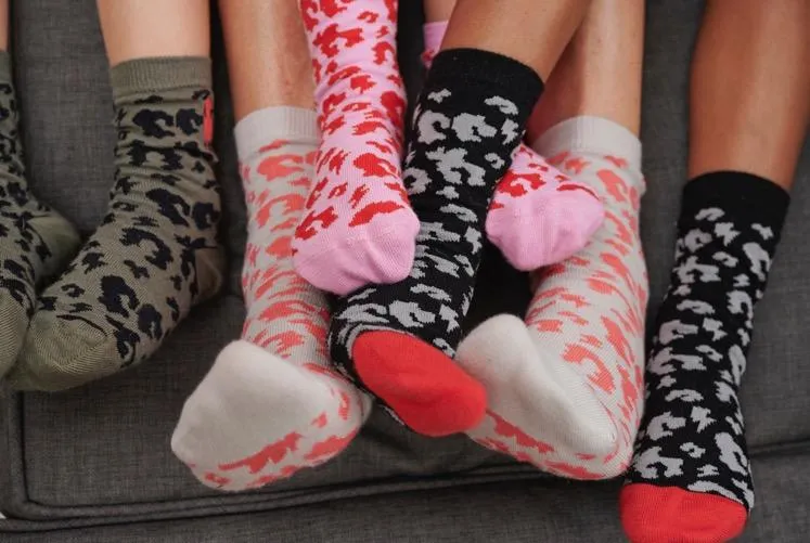 Kids Supercharged Socks Grey with Coral Leopard and Lightning Bolt