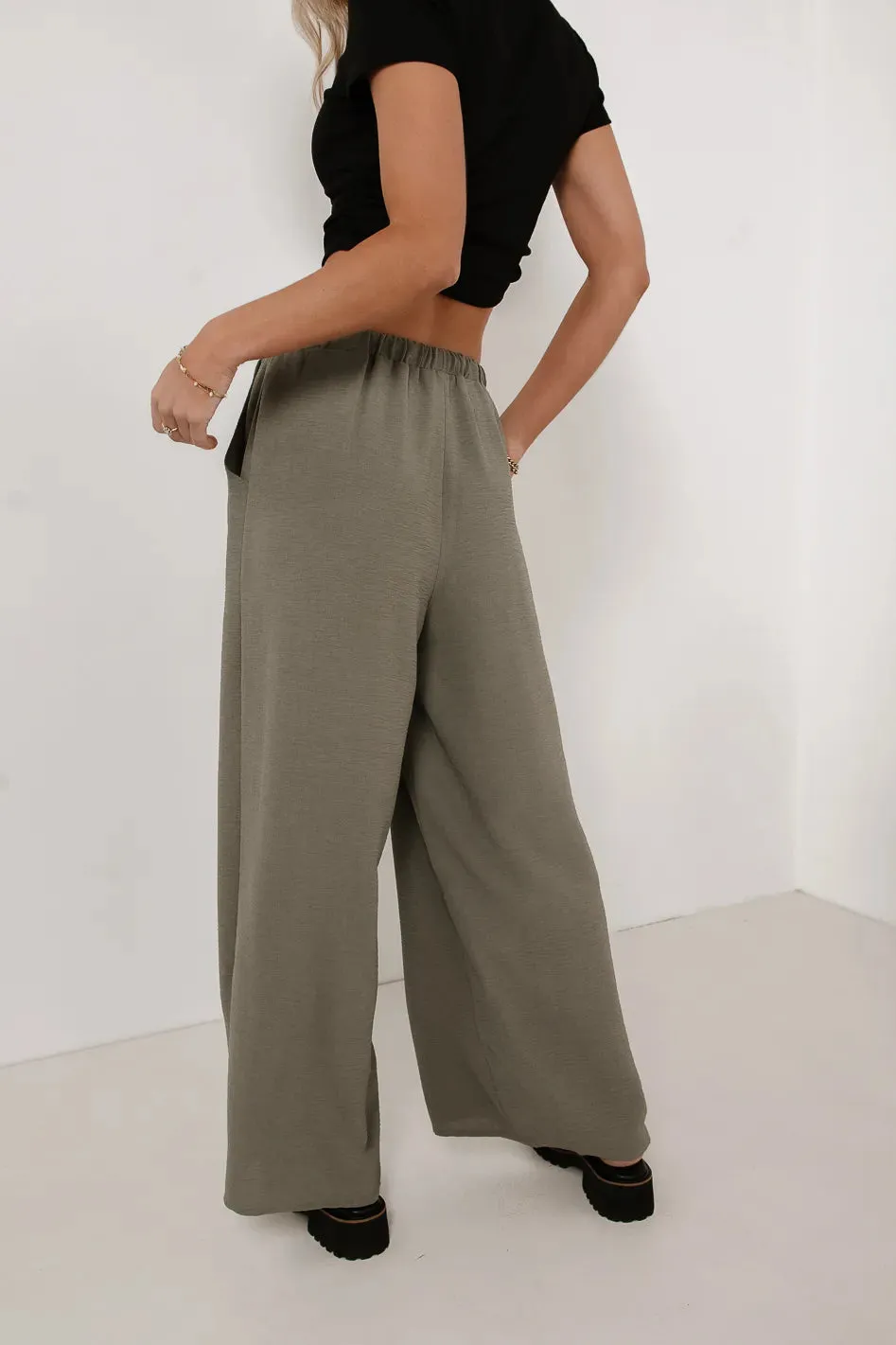 Mia Wide Leg Pants in Olive Green - FINAL SALE