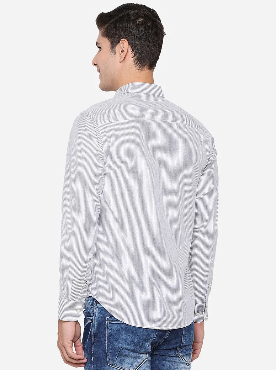 Peacoat White Striped Slim Fit Casual Shirt | Greenfibre