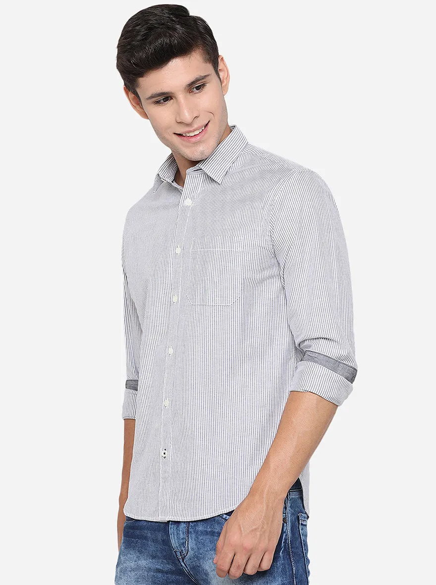 Peacoat White Striped Slim Fit Casual Shirt | Greenfibre