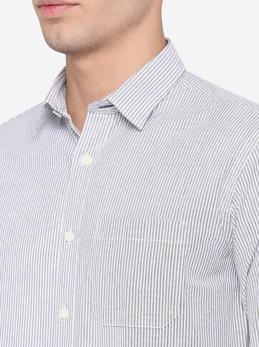Peacoat White Striped Slim Fit Casual Shirt | Greenfibre
