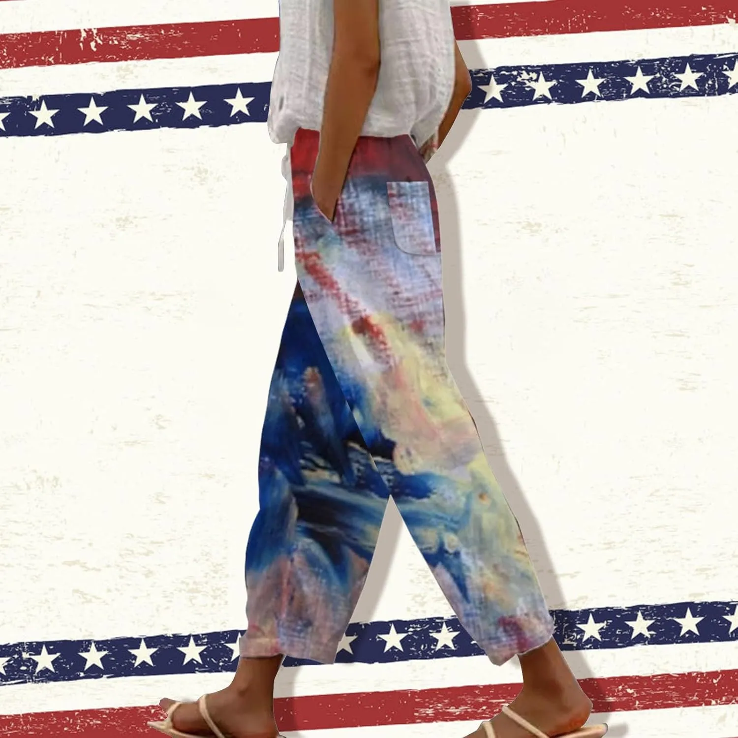 Summer Linen Pants for Women Sleeve Independence Day American Flag Print Family Print Pants Capri Pants 2025 Pants