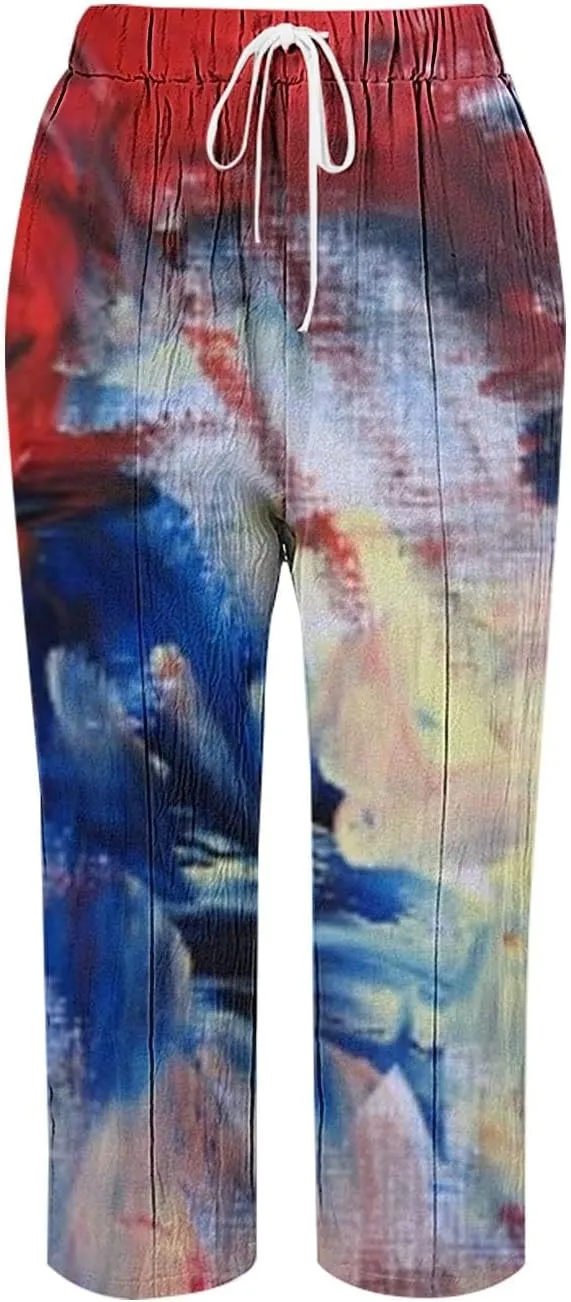 Summer Linen Pants for Women Sleeve Independence Day American Flag Print Family Print Pants Capri Pants 2025 Pants