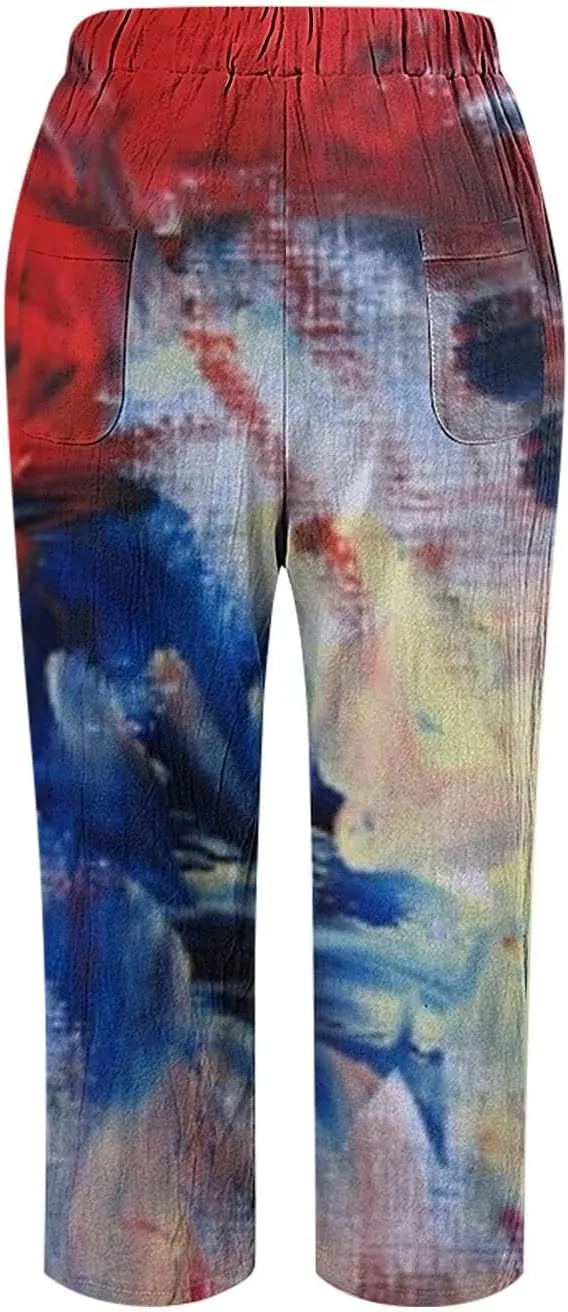 Summer Linen Pants for Women Sleeve Independence Day American Flag Print Family Print Pants Capri Pants 2025 Pants
