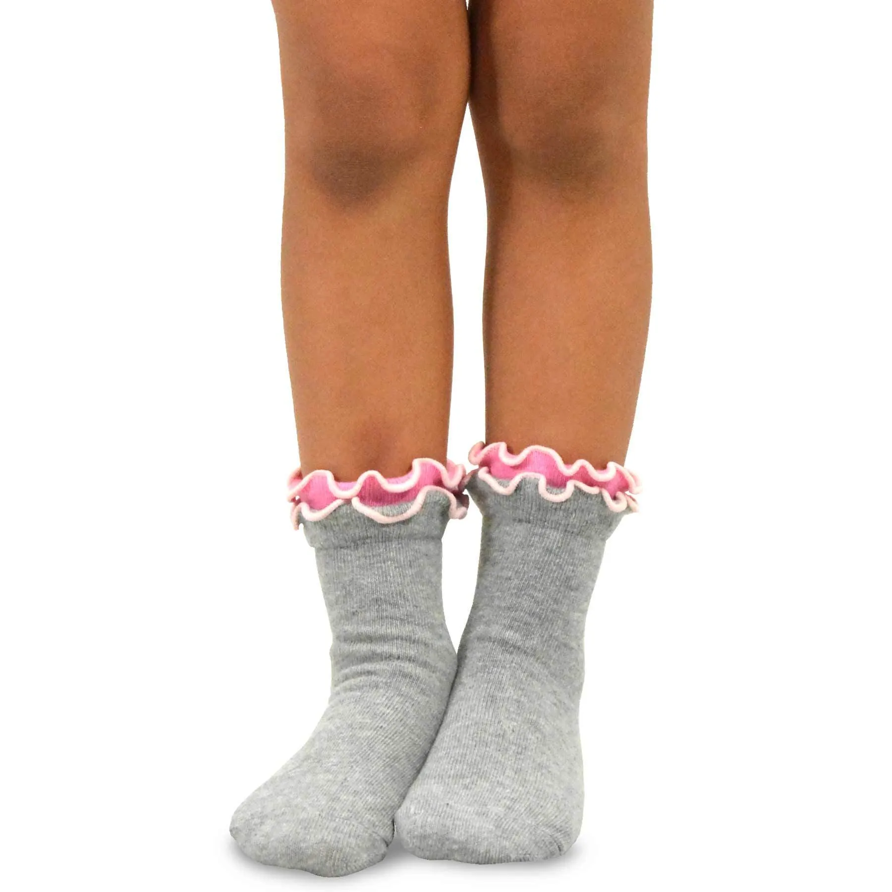 TeeHee Socks Kid's Casual Cotton Short Crew Double Ruffle Solid 6-Pack (70303)