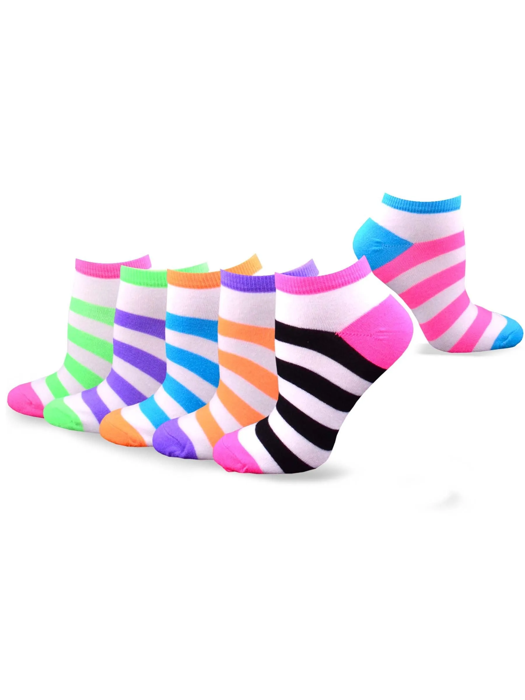 TeeHee Socks Women's Casual Acrylic No Show Solid/Neon Stripe 12-Pack (10226)