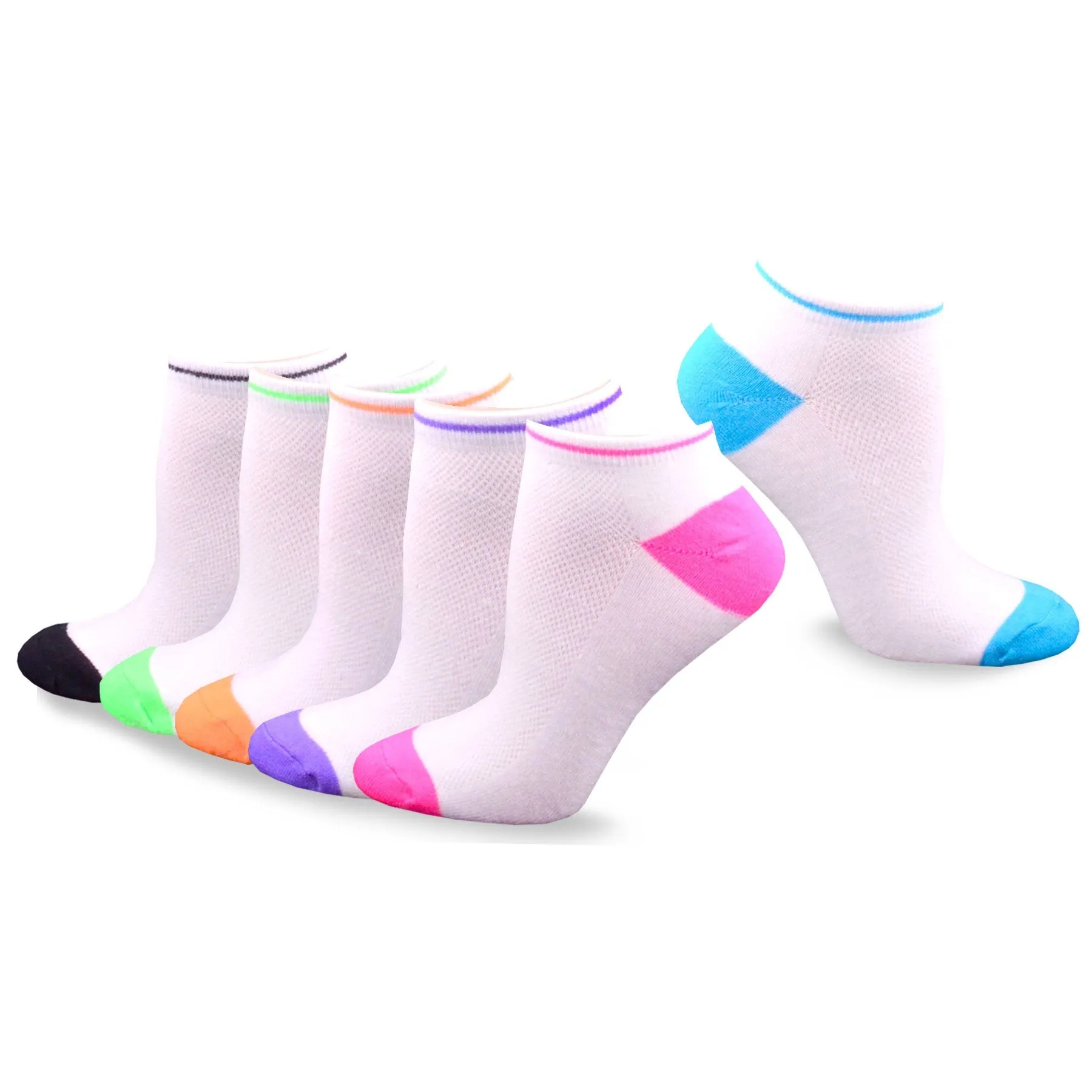 TeeHee Socks Women's Casual Acrylic No Show Solid/Neon Stripe 12-Pack (10226)