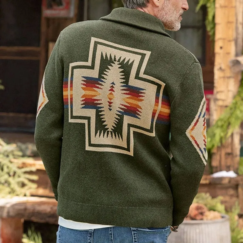 West Louis Classic Jacquard Long Sleeved Sweater Cardigan