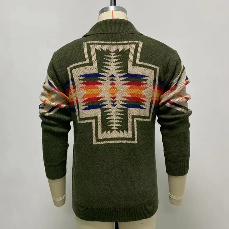 West Louis Classic Jacquard Long Sleeved Sweater Cardigan