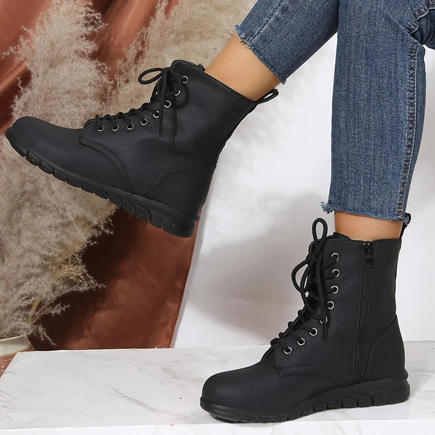 Women's Ankle Boots & Booties Low Heel Booties Short Boots for Women Hiking Boot Laces Men Comfy Casual Closed Back Chunky Low Heel Classic Pointed Toe