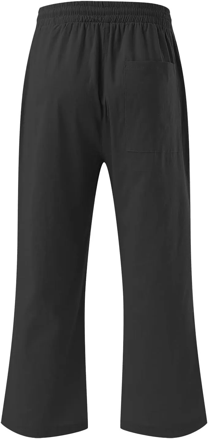 Womens Linen Capri Pants Drawstring Palazzo Trousers Wide Leg Athletic Casual Pants 2025 Trendy Summer Loose Fit Pant