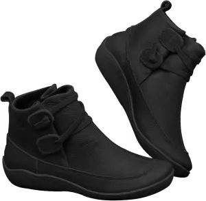 Work Boots for Women Ankle Short Booties for Women Black Leather Boots Men Womens Hiking Boot Solid Color Comfy Casual Chunky Block Low Heel Vintage